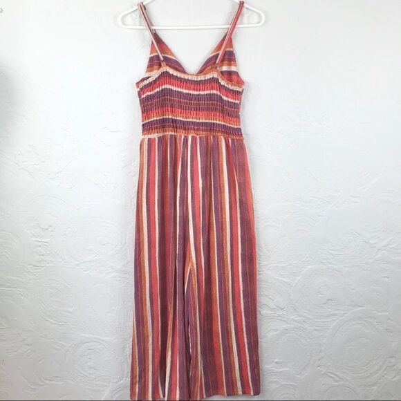 Eyeshadow purple/orange/cream striped romper-L  - Picture 4 of 8